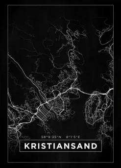 Kort - Kristiansand - Sort Plakat (21x29.7 cm (A4))