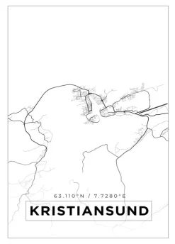Kort - Kristiansund - Hvid Plakat (21x29.7 cm (A4))