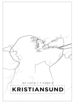 Kort - Kristiansund - Hvid Plakat (21x29.7 cm (A4))
