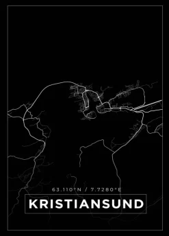 Kort - Kristiansund - Sort Plakat (21x29.7 cm (A4))