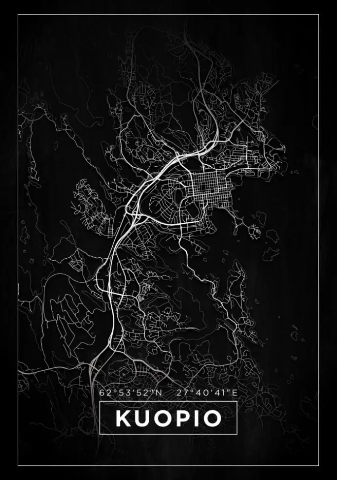Kort - Kuopio - Sort Plakat (21x29.7 cm (A4))