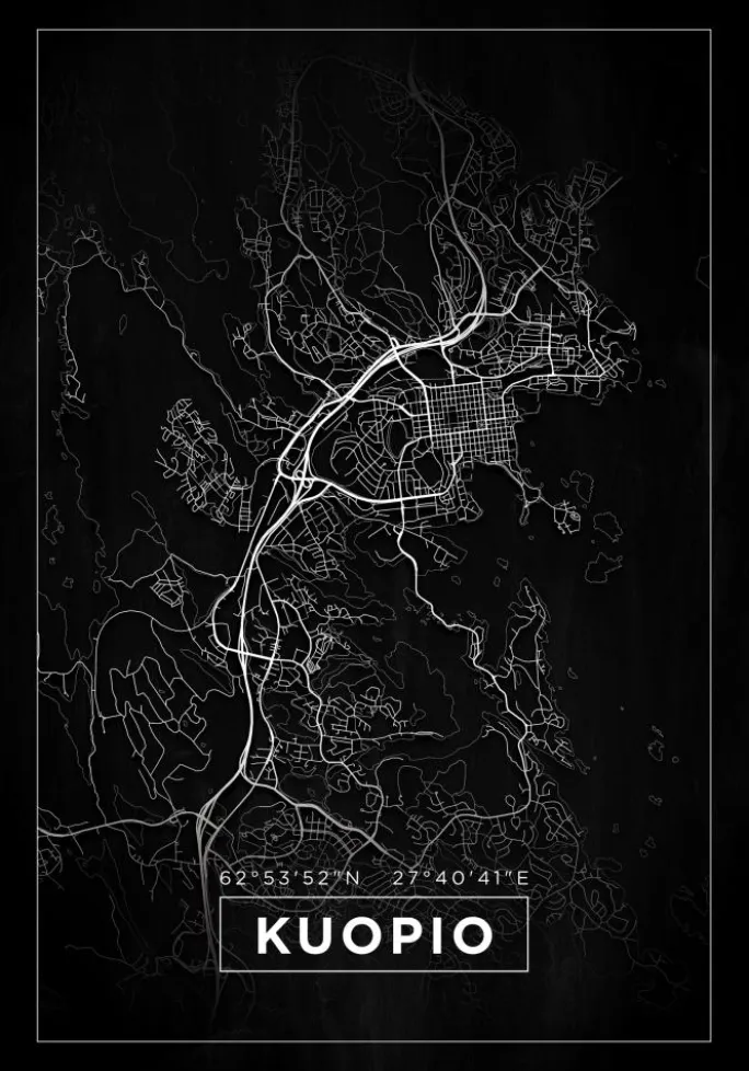Kort - Kuopio - Sort Plakat (21x29.7 cm (A4))