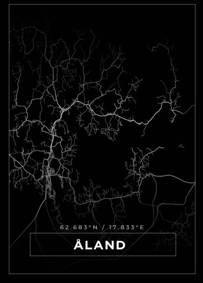 Kort - Åland - Sort Plakat (21x29.7 cm (A4))