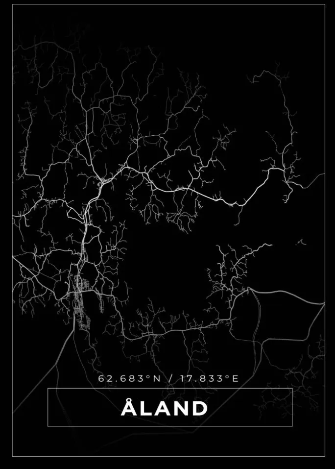 Kort - Åland - Sort Plakat (21x29.7 cm (A4))