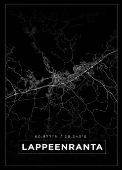 Kort - Lappeenranta - Sort Plakat (21x29.7 cm (A4))