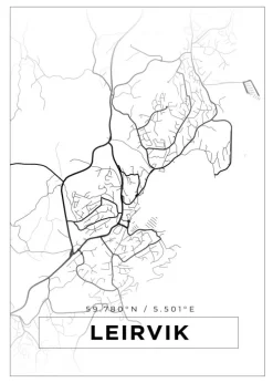 Kort - Leirvik - Hvid Plakat (21x29.7 cm (A4))