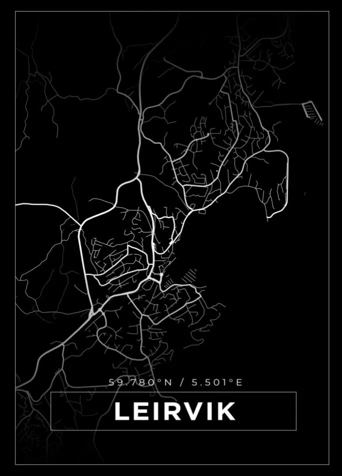 Kort - Leirvik - Sort Plakat (21x29.7 cm (A4))