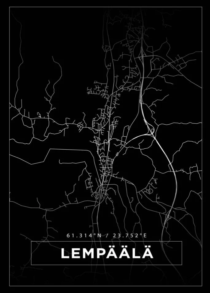Kort - Lempäälä - Sort Plakat (21x29.7 cm (A4))