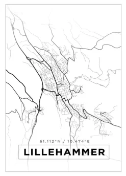 Kort - Lillehammer - Hvid Plakat (21x29.7 cm (A4))