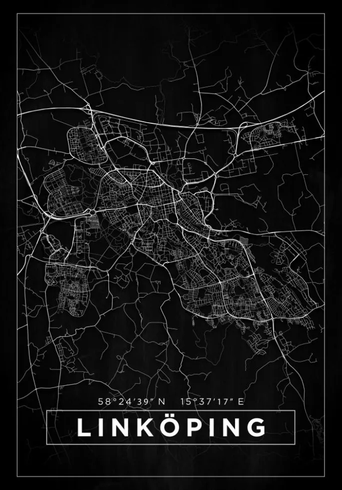 Kort - Linköping - Sort Plakat (21x29.7 cm (A4))