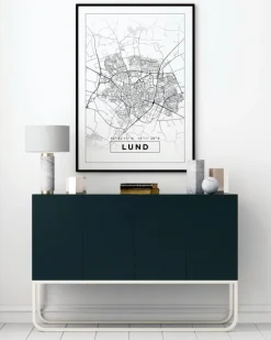 Kort - Lund - Hvid Plakat (21x29.7 cm (A4))