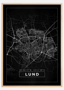 Kort - Lund - Sort Plakat (21x29.7 cm (A4))