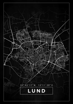 Kort - Lund - Sort Plakat (21x29.7 cm (A4))