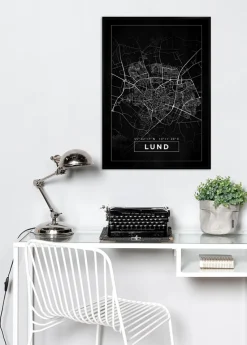 Kort - Lund - Sort Plakat (21x29.7 cm (A4))