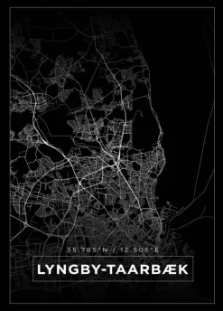 Kort - Lyngby-Taarbæk - Sort Plakat (21x29.7 cm (A4))
