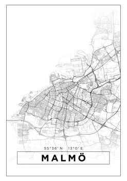 Kort - Malmø - Hvid Plakat (21x29.7 cm (A4))