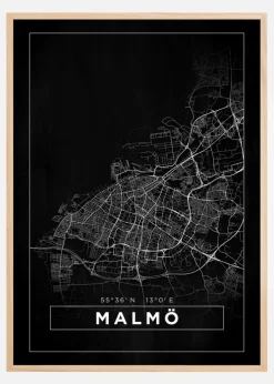 Kort - Malmø - Sort Plakat (21x29.7 cm (A4))