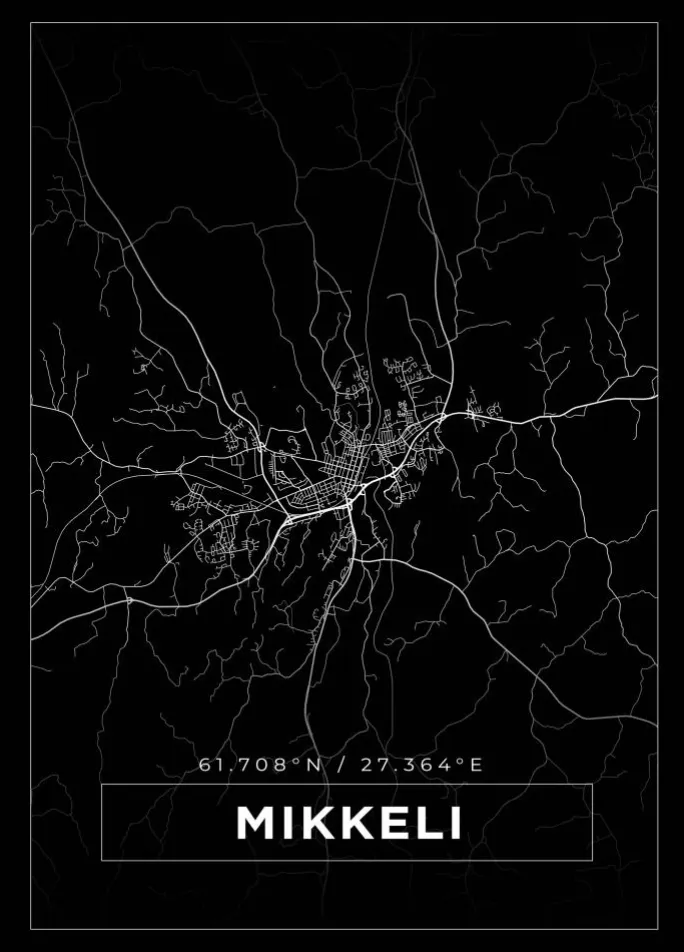 Kort - Mikkeli - Sort Plakat (21x29.7 cm (A4))