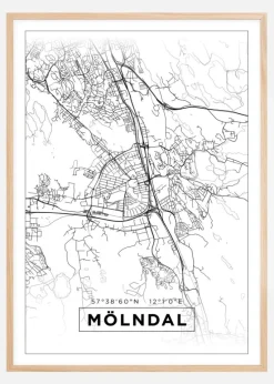Kort - Mölndal - Hvid Plakat (21x29.7 cm (A4))