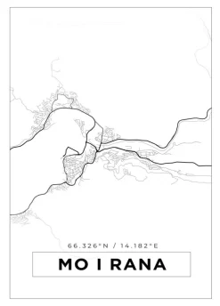 Kort - Mo I Rana - Hvid Plakat (21x29.7 cm (A4))