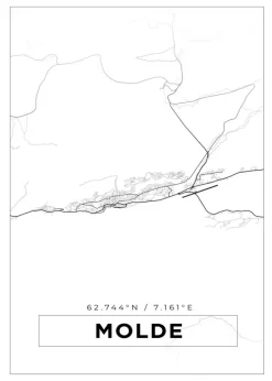 Kort - Molde - Hvid Plakat (21x29.7 cm (A4))