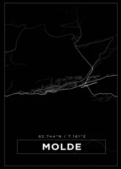 Kort - Molde - Sort Plakat (21x29.7 cm (A4))