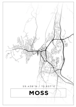 Kort - Moss - Hvid Plakat (21x29.7 cm (A4))