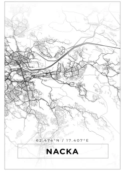Kort - Nacka - Hvid Plakat (21x29.7 cm (A4))