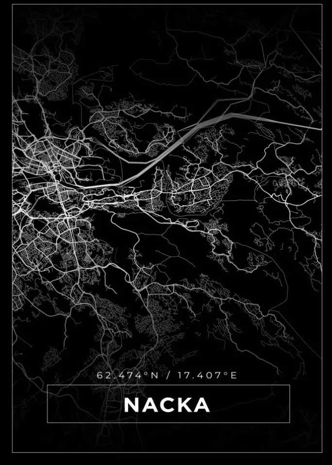 Kort - Nacka - Sort Plakat (21x29.7 cm (A4))