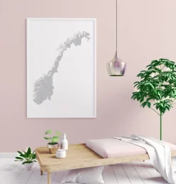 Kort - Norge - Grå Plakat (21x29.7 cm (A4))