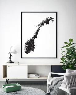 Kort - Norge - Sort Plakat (21x29.7 cm (A4))