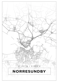 Kort - Norresundby - Hvid Plakat (21x29.7 cm (A4))