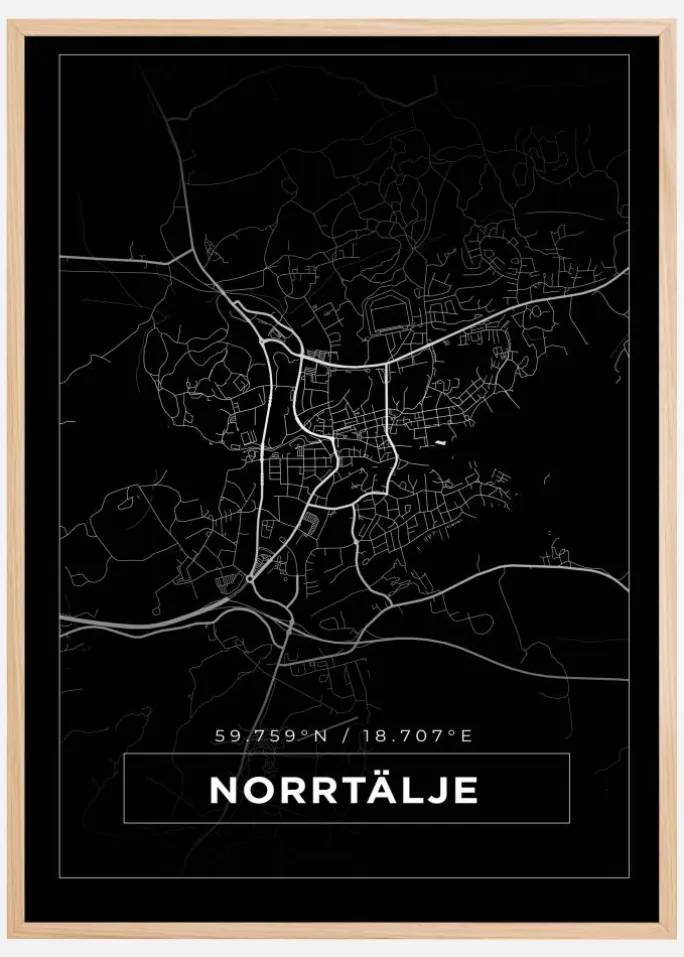Kort - Norrtälje - Sort Plakat (21x29.7 cm (A4))