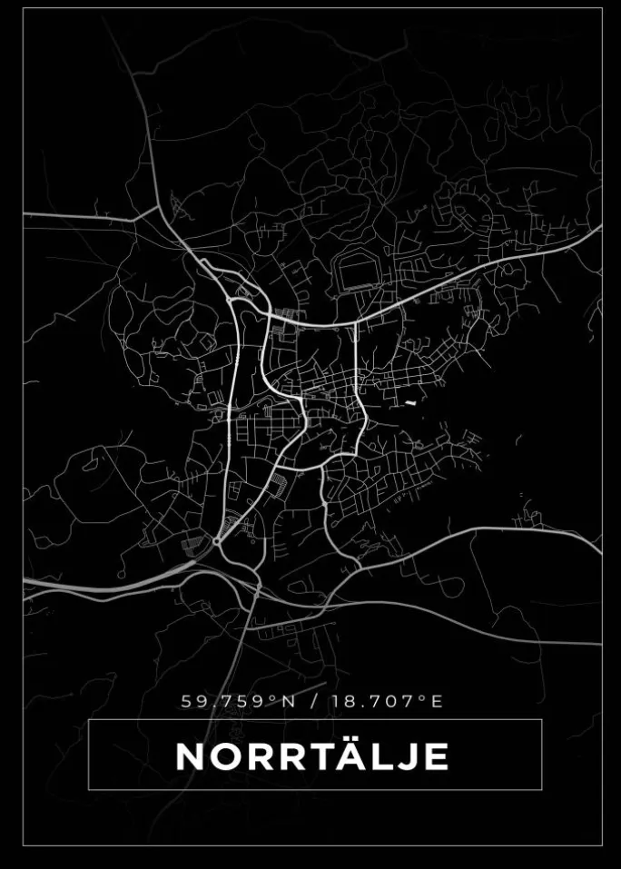Kort - Norrtälje - Sort Plakat (21x29.7 cm (A4))