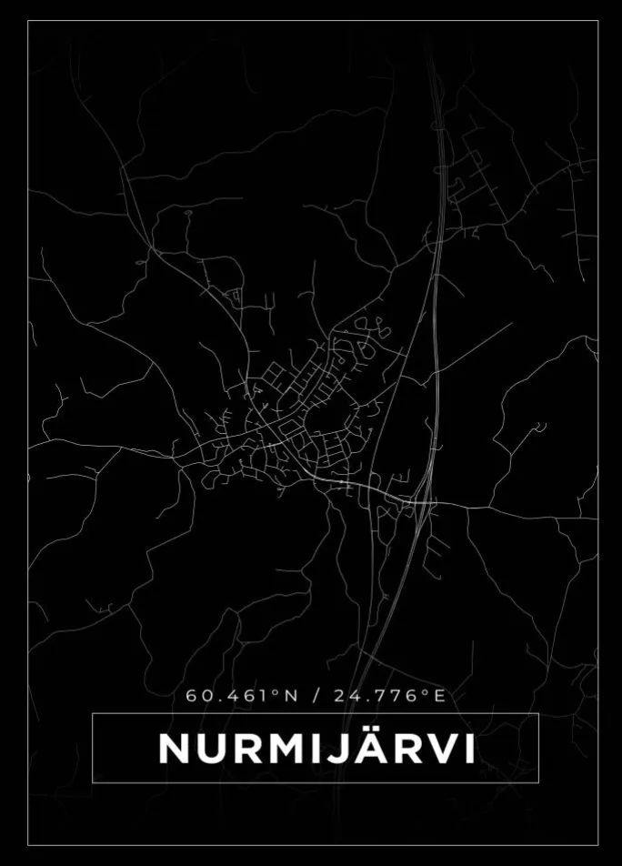 Kort - Nurmijärvi - Sort Plakat (21x29.7 cm (A4))