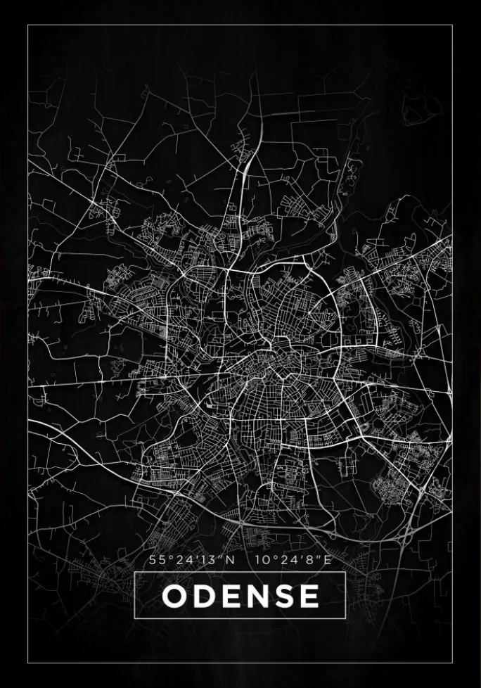 Kort - Odense - Sort Plakat (21x29.7 cm (A4))