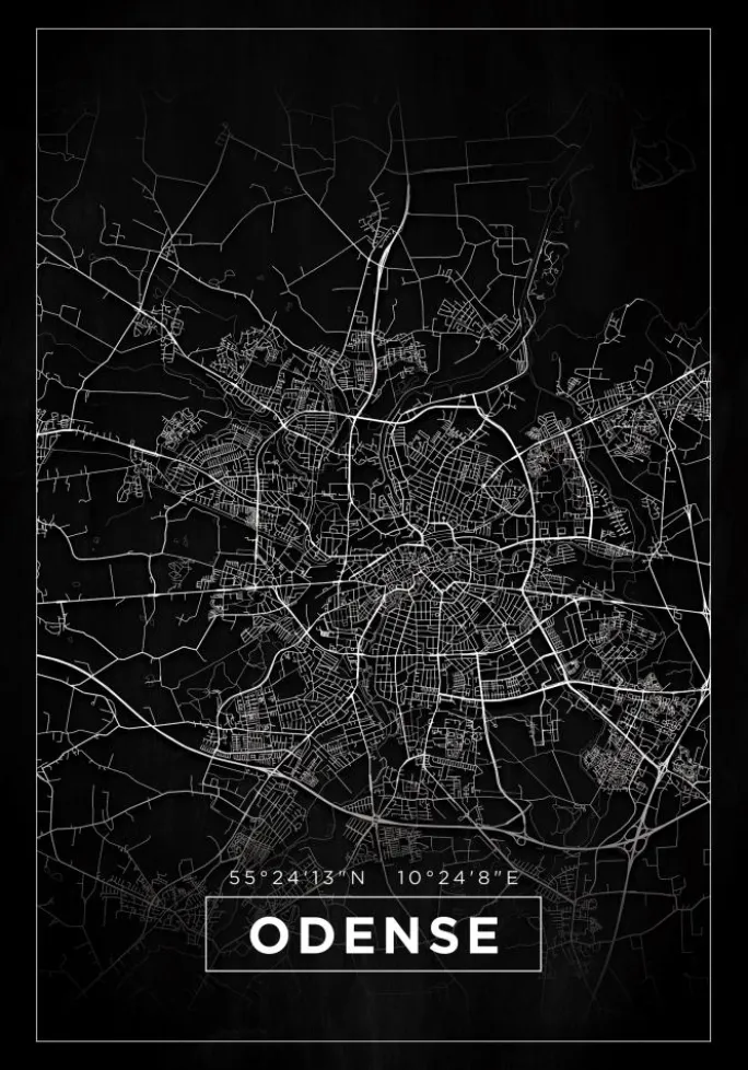 Kort - Odense - Sort Plakat (21x29.7 cm (A4))