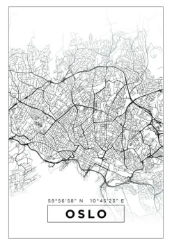 Kort - Oslo - Hvid Plakat (21x29.7 cm (A4))