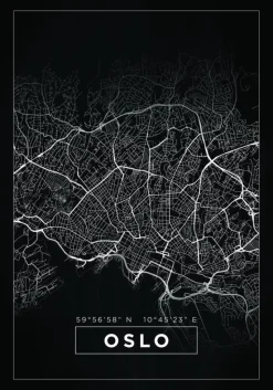 Kort - Oslo - Sort Plakat (21x29.7 cm (A4))