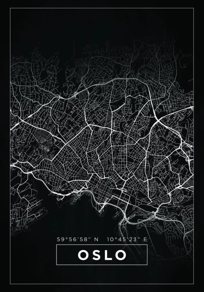 Kort - Oslo - Sort Plakat (21x29.7 cm (A4))
