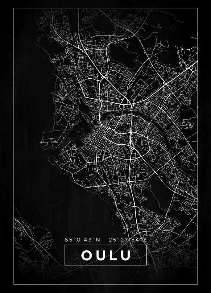 Kort - Oulu - Sort Plakat (21x29.7 cm (A4))
