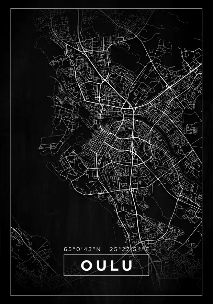 Kort - Oulu - Sort Plakat (21x29.7 cm (A4))