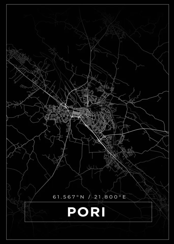 Kort - Pori - Sort Plakat (21x29.7 cm (A4))
