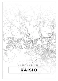 Kort - Raisio - Hvid Plakat (21x29.7 cm (A4))