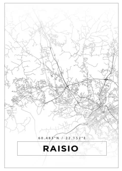 Kort - Raisio - Hvid Plakat (21x29.7 cm (A4))