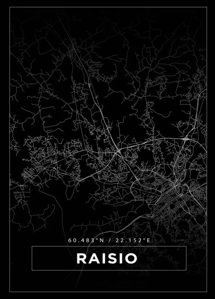 Kort - Raisio - Sort Plakat (21x29.7 cm (A4))