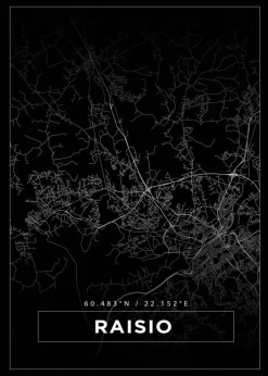 Kort - Raisio - Sort Plakat (21x29.7 cm (A4))