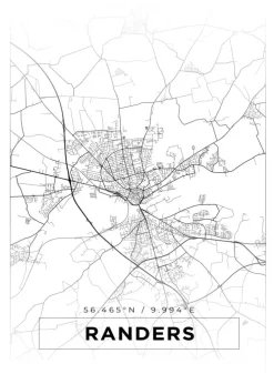 Kort - Randers - Hvid Plakat (21x29.7 cm (A4))