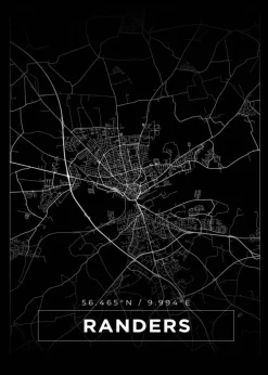 Kort - Randers - Sort Plakat (21x29.7 cm (A4))