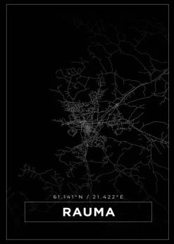 Kort - Rauma - Sort Plakat (21x29.7 cm (A4))